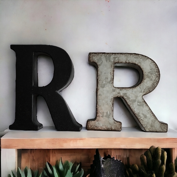 Two Piece 3D Letter R Galvanized Metal for Wall Decor Hanging or Freestanding - Picture 5 of 13